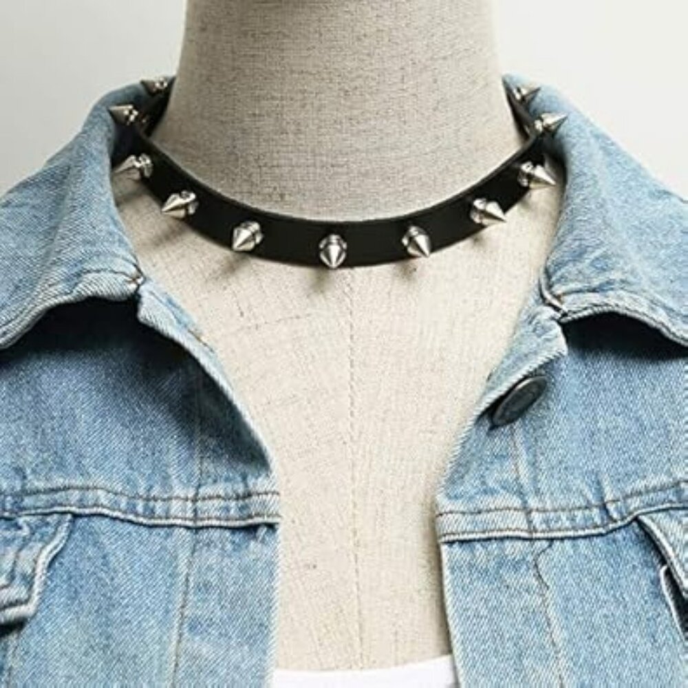 Punk Goth Metal Spike Studded Link Leather Collar‎ Choker Necklace Women Men